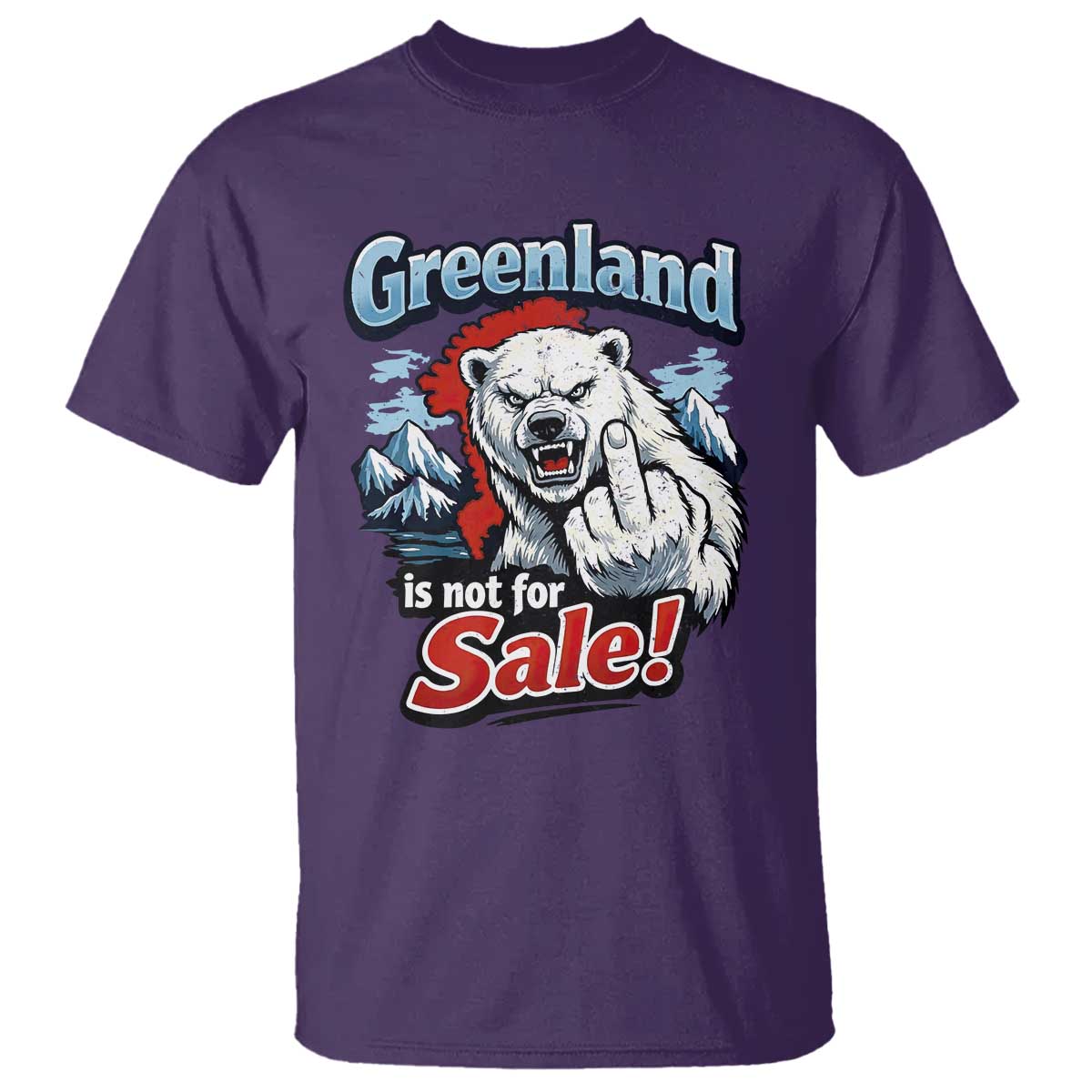 Greenland Is Not For Sale Protest T Shirt Aggressive Polar Bear with Middle Finger Graphic TS02 Purple Print Your Wear