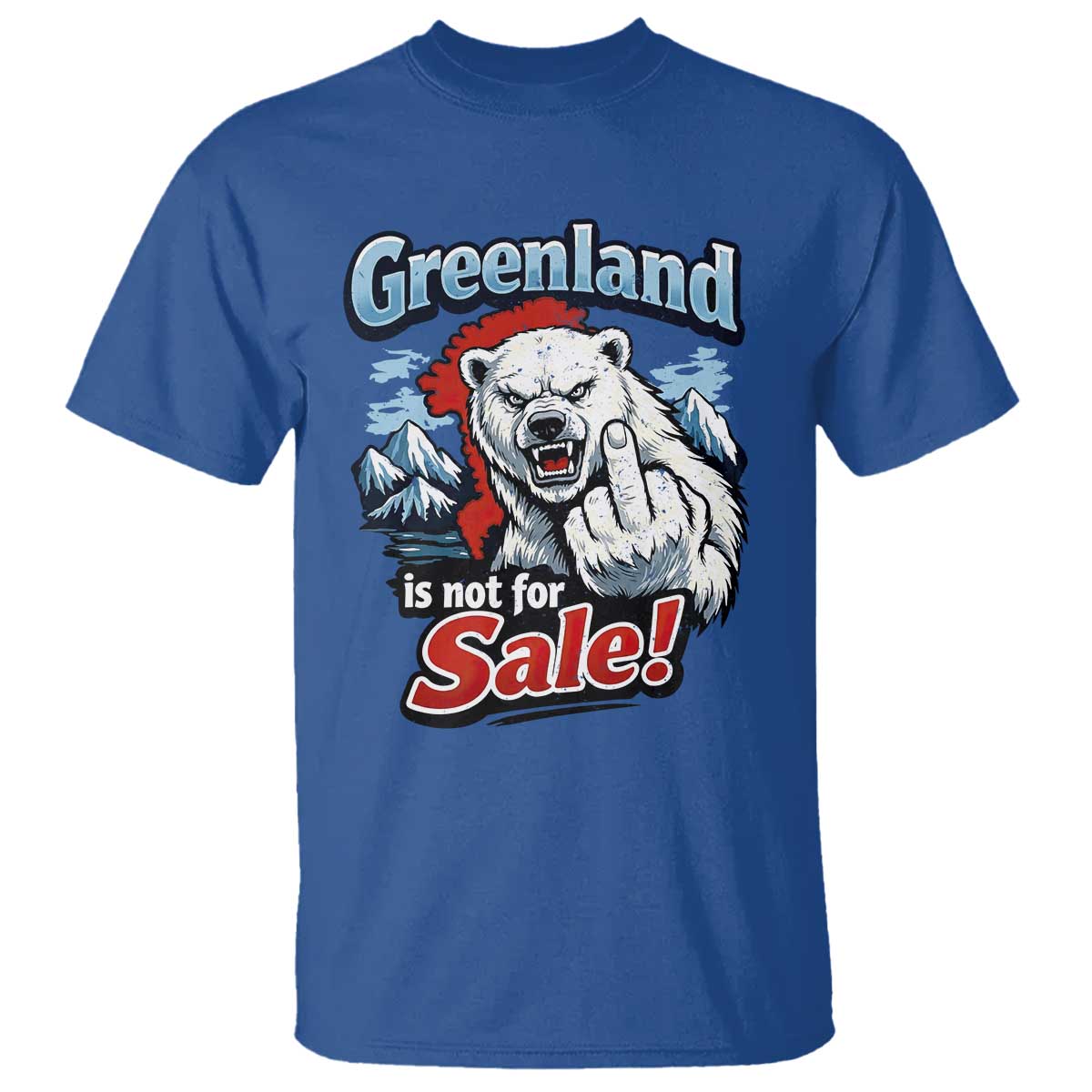 Greenland Is Not For Sale Protest T Shirt Aggressive Polar Bear with Middle Finger Graphic TS02 Royal Blue Print Your Wear