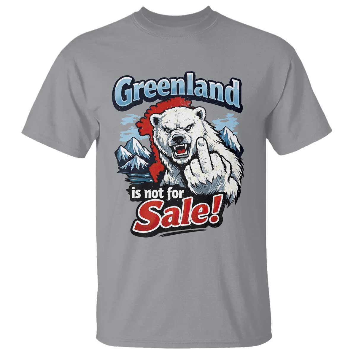 Greenland Is Not For Sale Protest T Shirt Aggressive Polar Bear with Middle Finger Graphic TS02 Sport Gray Print Your Wear
