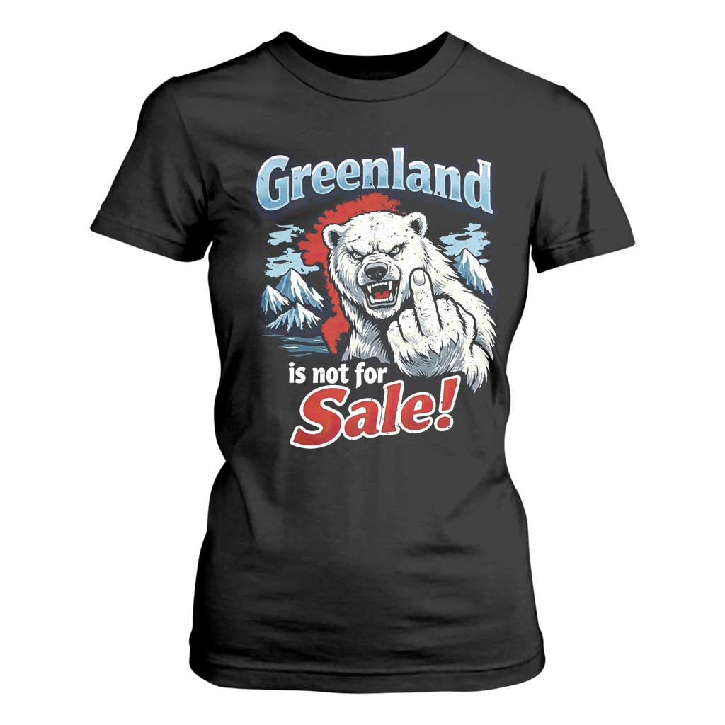 Greenland Is Not For Sale Protest T Shirt For Women Aggressive Polar Bear with Middle Finger Graphic TS02 Black Print Your Wear