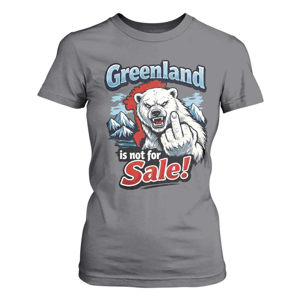 Greenland Is Not For Sale Protest T Shirt For Women Aggressive Polar Bear with Middle Finger Graphic TS02 Charcoal Print Your Wear