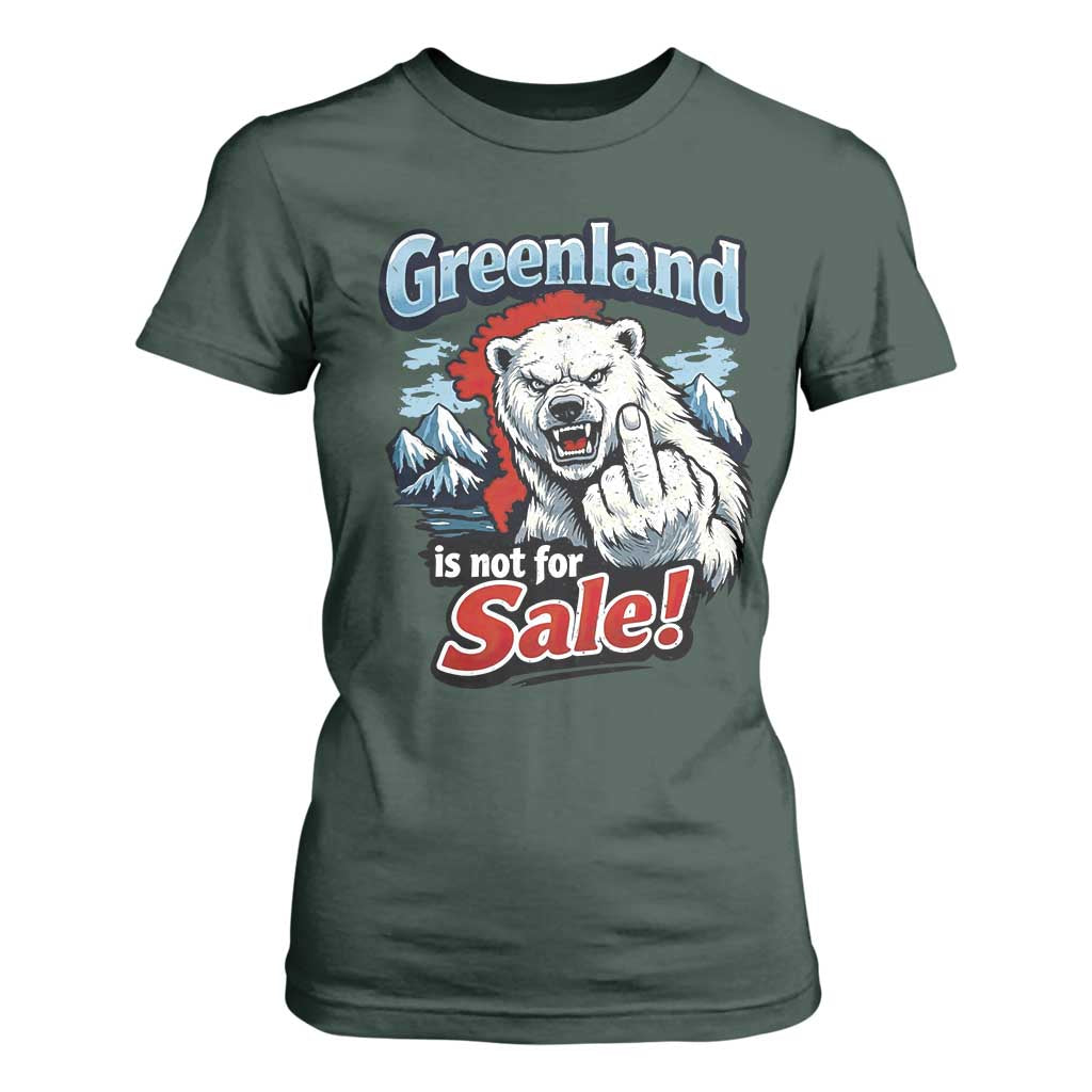 Greenland Is Not For Sale Protest T Shirt For Women Aggressive Polar Bear with Middle Finger Graphic TS02 Dark Forest Green Print Your Wear