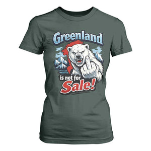 Greenland Is Not For Sale Protest T Shirt For Women Aggressive Polar Bear with Middle Finger Graphic TS02 Dark Forest Green Print Your Wear