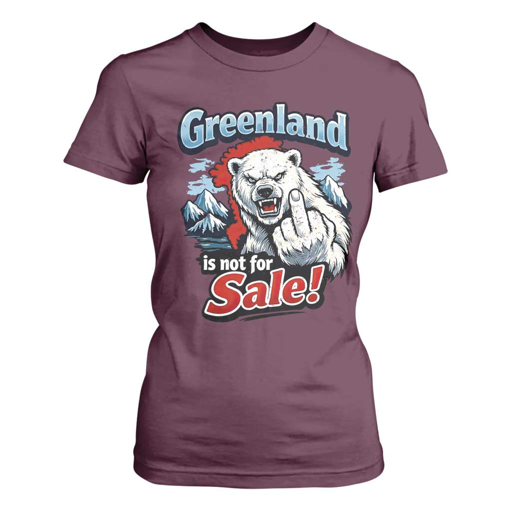 Greenland Is Not For Sale Protest T Shirt For Women Aggressive Polar Bear with Middle Finger Graphic TS02 Maroon Print Your Wear
