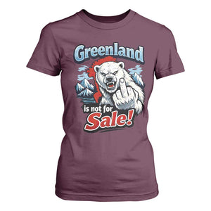 Greenland Is Not For Sale Protest T Shirt For Women Aggressive Polar Bear with Middle Finger Graphic TS02 Maroon Print Your Wear