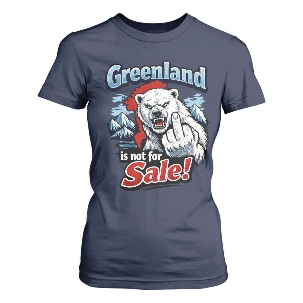 Greenland Is Not For Sale Protest T Shirt For Women Aggressive Polar Bear with Middle Finger Graphic TS02 Navy Print Your Wear