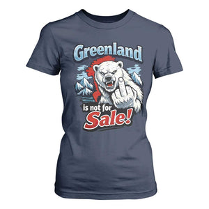 Greenland Is Not For Sale Protest T Shirt For Women Aggressive Polar Bear with Middle Finger Graphic TS02 Navy Print Your Wear