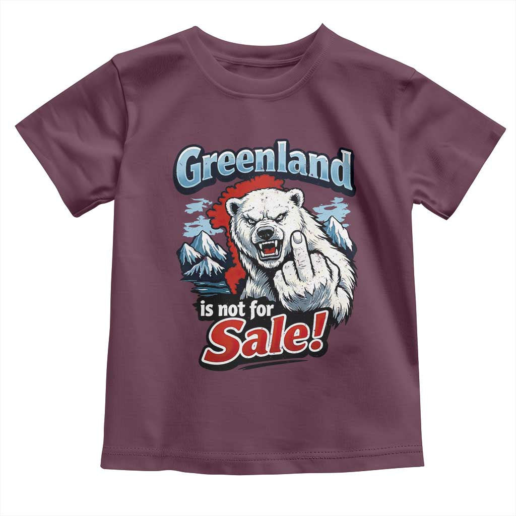 Greenland Is Not For Sale Protest Toddler T Shirt Aggressive Polar Bear with Middle Finger Graphic TS02 Maroon Print Your Wear