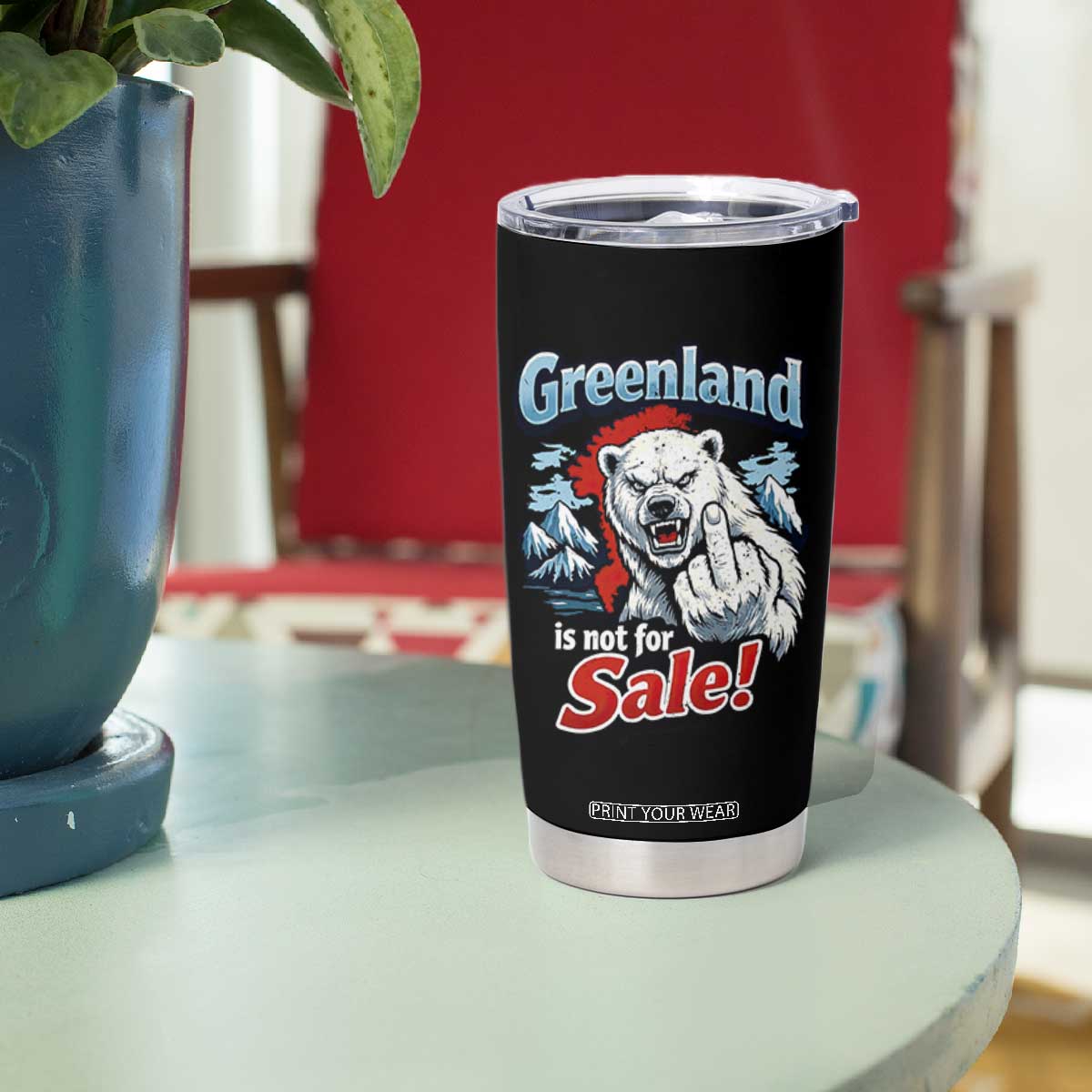 Greenland Is Not For Sale Protest Tumbler Cup Aggressive Polar Bear with Middle Finger Graphic TS02 Print Your Wear