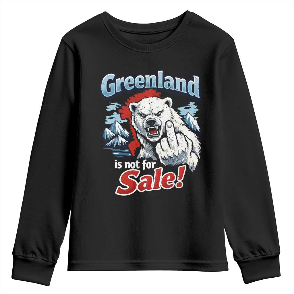 Greenland Is Not For Sale Protest Youth Sweatshirt Aggressive Polar Bear with Middle Finger Graphic TS02 Black Print Your Wear
