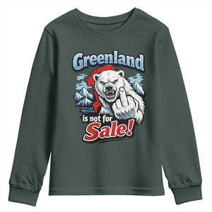 Greenland Is Not For Sale Protest Youth Sweatshirt Aggressive Polar Bear with Middle Finger Graphic TS02 Dark Forest Green Print Your Wear