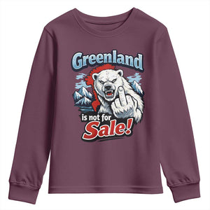 Greenland Is Not For Sale Protest Youth Sweatshirt Aggressive Polar Bear with Middle Finger Graphic TS02 Maroon Print Your Wear