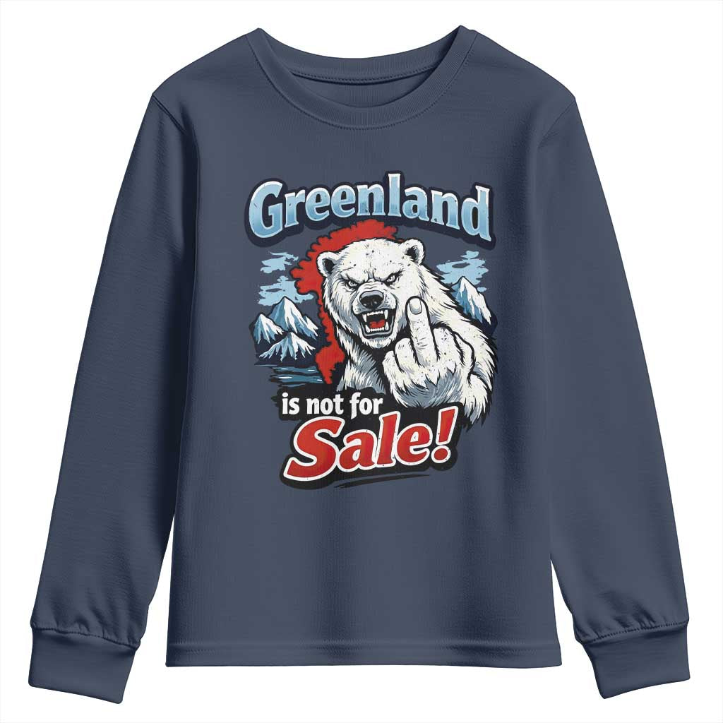 Greenland Is Not For Sale Protest Youth Sweatshirt Aggressive Polar Bear with Middle Finger Graphic TS02 Navy Print Your Wear