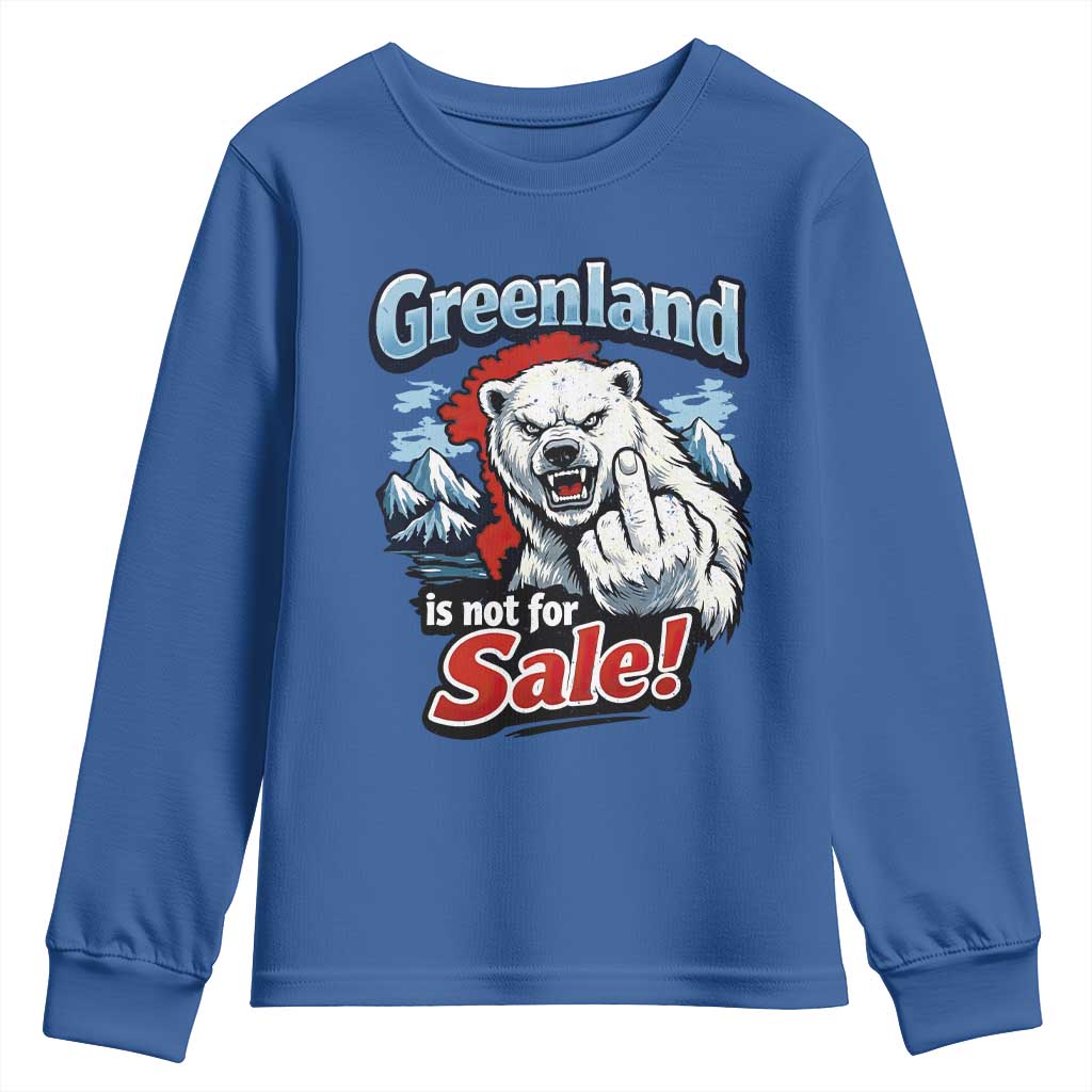 Greenland Is Not For Sale Protest Youth Sweatshirt Aggressive Polar Bear with Middle Finger Graphic TS02 Royal Blue Print Your Wear
