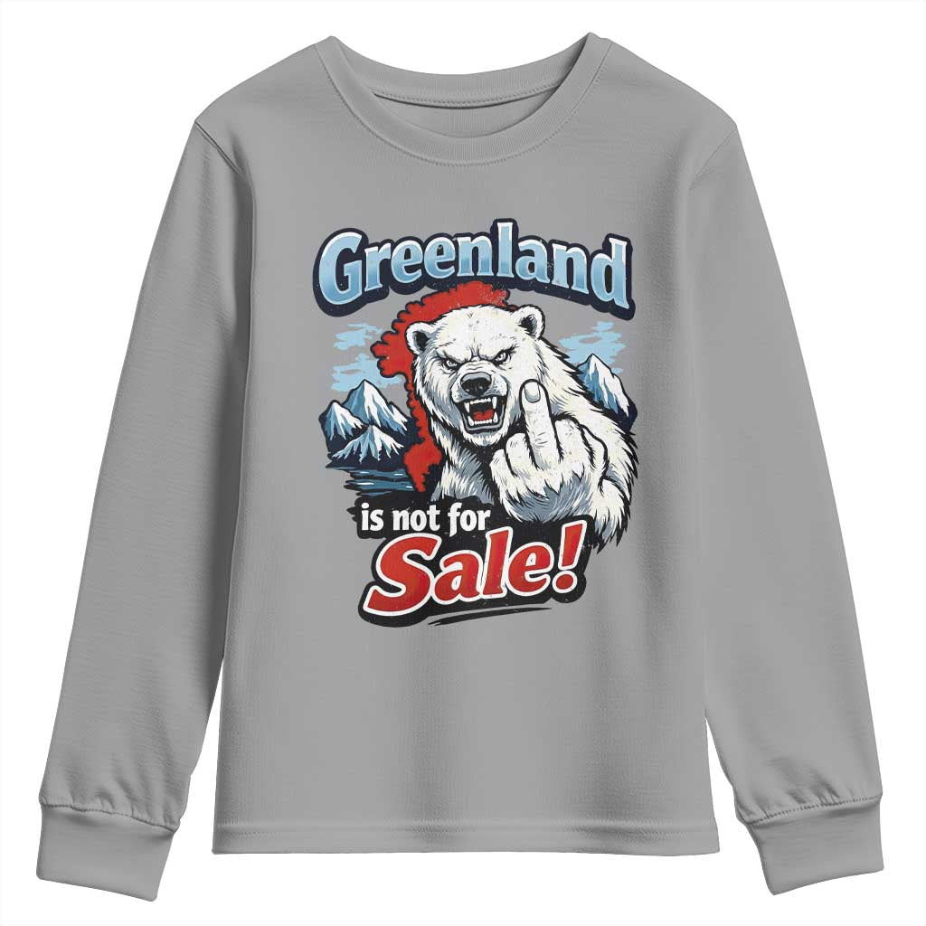 Greenland Is Not For Sale Protest Youth Sweatshirt Aggressive Polar Bear with Middle Finger Graphic TS02 Sport Gray Print Your Wear