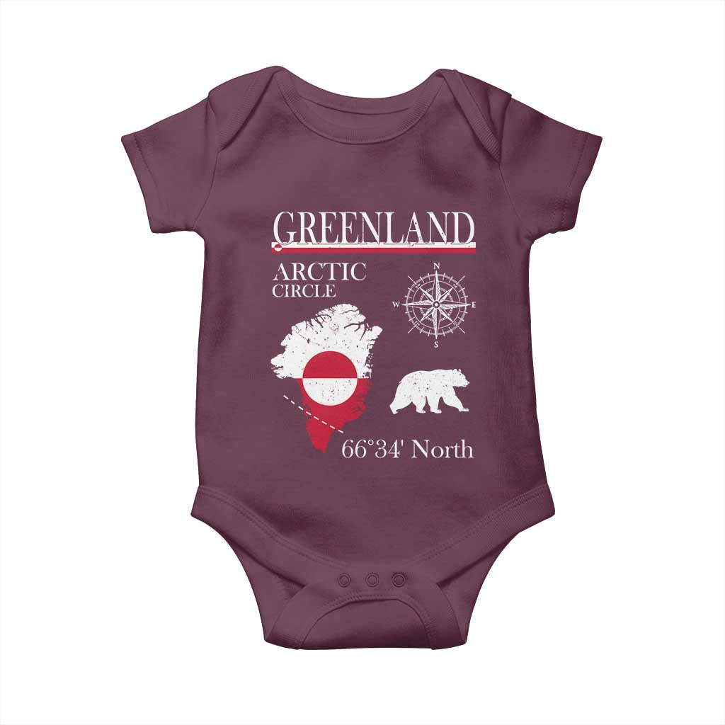 Greenland Arctic Circle Baby Onesie Map Compass and Polar Bear Adventure TS02 Maroon Print Your Wear