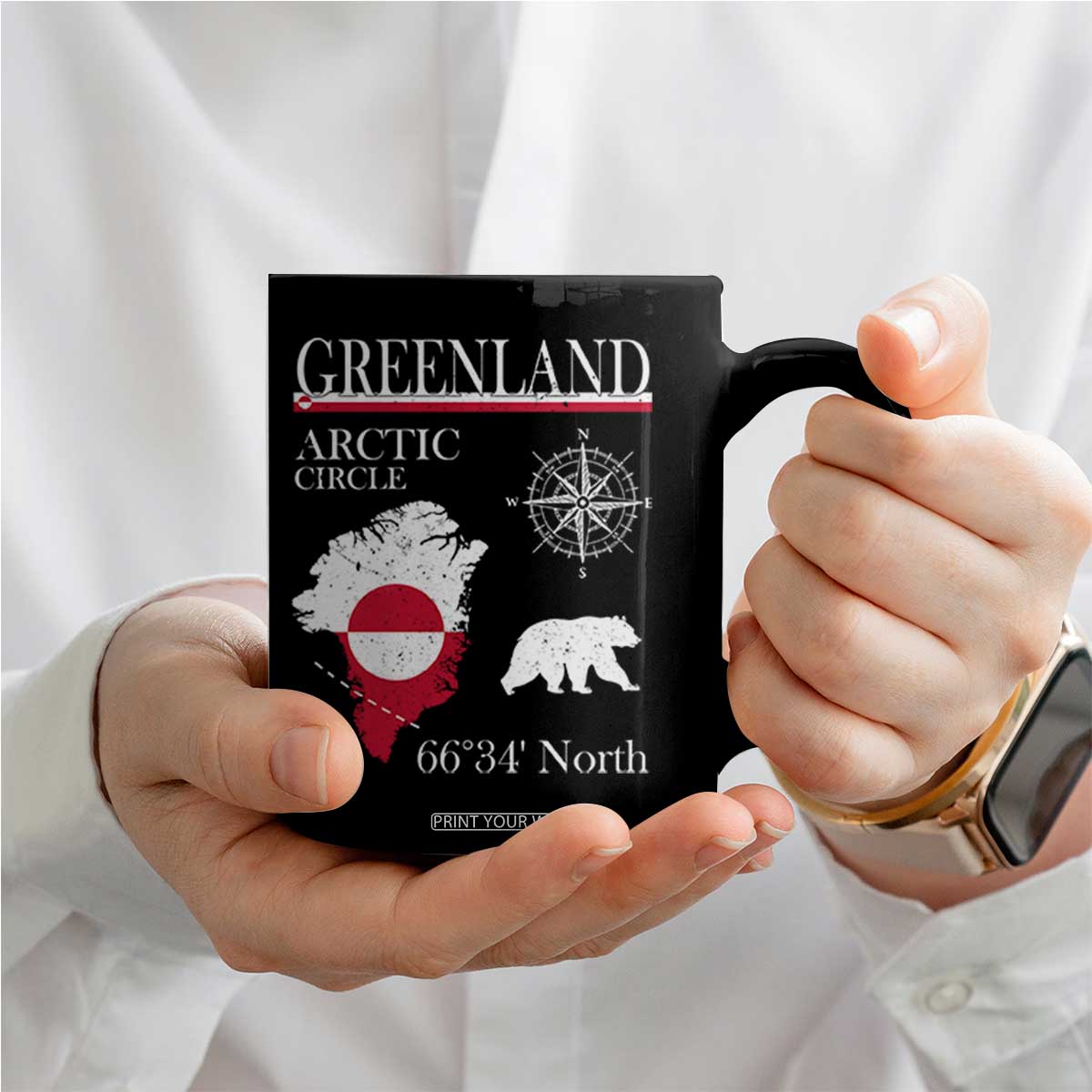 Greenland Arctic Circle Coffee Mug Map Compass and Polar Bear Adventure TS02 Print Your Wear