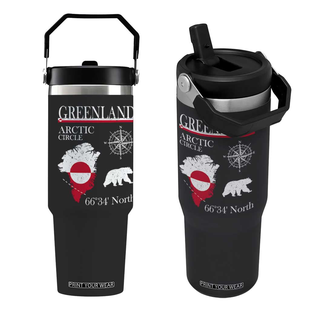 Greenland Arctic Circle Flip Straw Tumbler Map Compass and Polar Bear Adventure TS02 One Size: 30 oz Black Print Your Wear