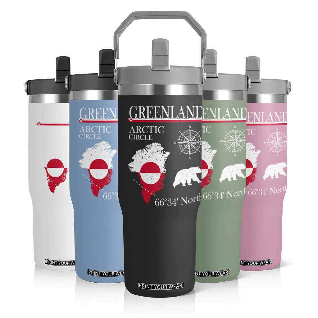 Greenland Arctic Circle Flip Straw Tumbler Map Compass and Polar Bear Adventure TS02 Print Your Wear