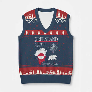 Greenland Arctic Circle V-Neck Knit Sweater Vest Map Compass and Polar Bear Adventure TS02 Navy Red Print Your Wear