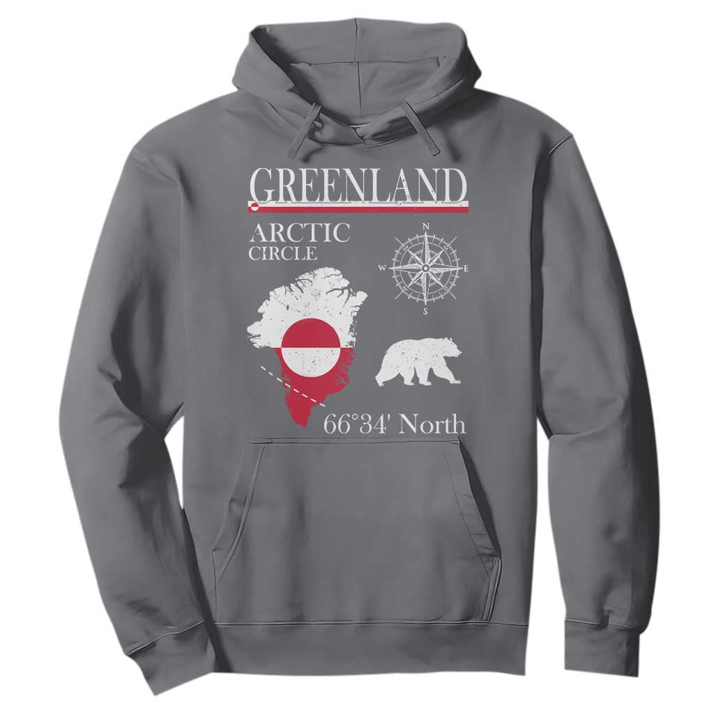Greenland Arctic Circle Hoodie Map Compass and Polar Bear Adventure TS02 Charcoal Print Your Wear