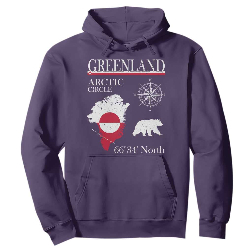 Greenland Arctic Circle Hoodie Map Compass and Polar Bear Adventure TS02 Purple Print Your Wear