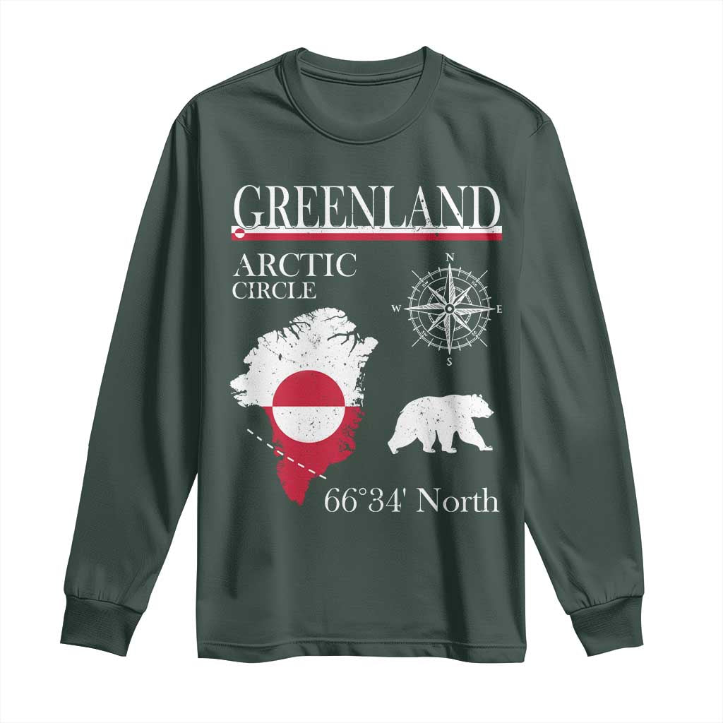 Greenland Arctic Circle Long Sleeve Shirt Map Compass and Polar Bear Adventure TS02 Dark Forest Green Print Your Wear