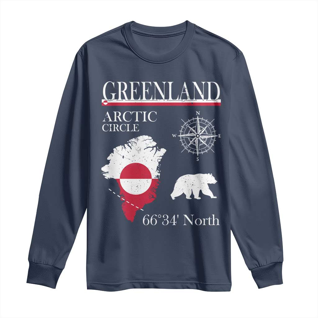 Greenland Arctic Circle Long Sleeve Shirt Map Compass and Polar Bear Adventure TS02 Navy Print Your Wear