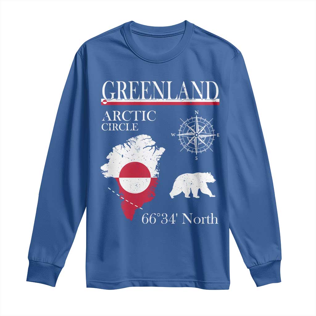 Greenland Arctic Circle Long Sleeve Shirt Map Compass and Polar Bear Adventure TS02 Royal Blue Print Your Wear