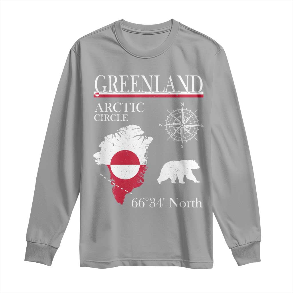 Greenland Arctic Circle Long Sleeve Shirt Map Compass and Polar Bear Adventure TS02 Sport Gray Print Your Wear