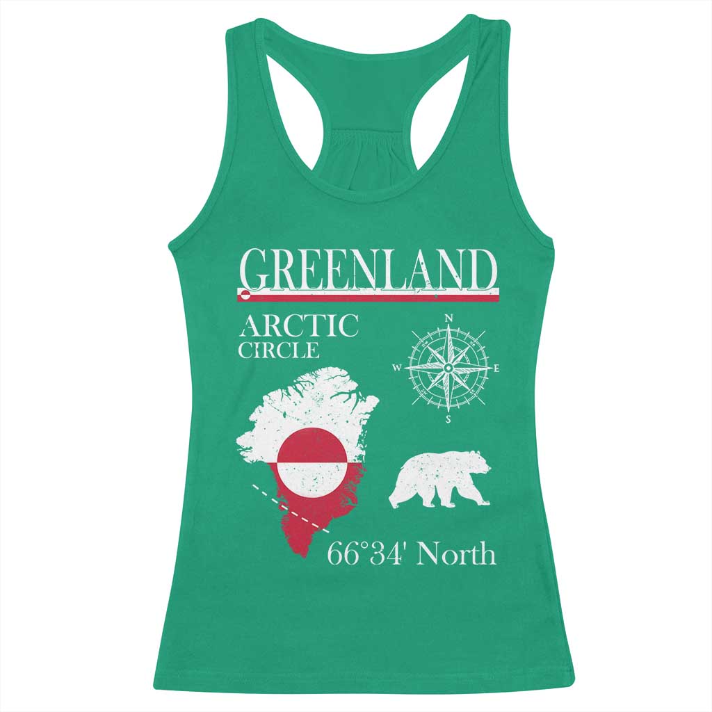 Greenland Arctic Circle Racerback Tank Top Map Compass and Polar Bear Adventure TS02 Irish Green Print Your Wear