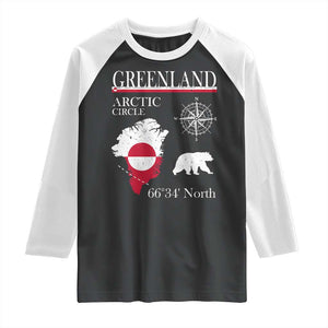 Greenland Arctic Circle Raglan Shirt Map Compass and Polar Bear Adventure TS02 Black White Print Your Wear