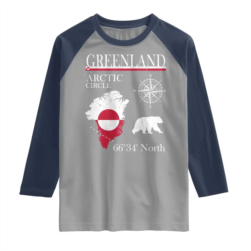 Greenland Arctic Circle Raglan Shirt Map Compass and Polar Bear Adventure TS02 Sport Gray Navy Print Your Wear
