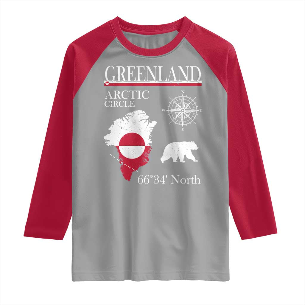 Greenland Arctic Circle Raglan Shirt Map Compass and Polar Bear Adventure TS02 Sport Gray Red Print Your Wear