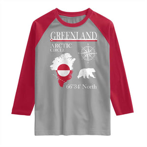 Greenland Arctic Circle Raglan Shirt Map Compass and Polar Bear Adventure TS02 Sport Gray Red Print Your Wear