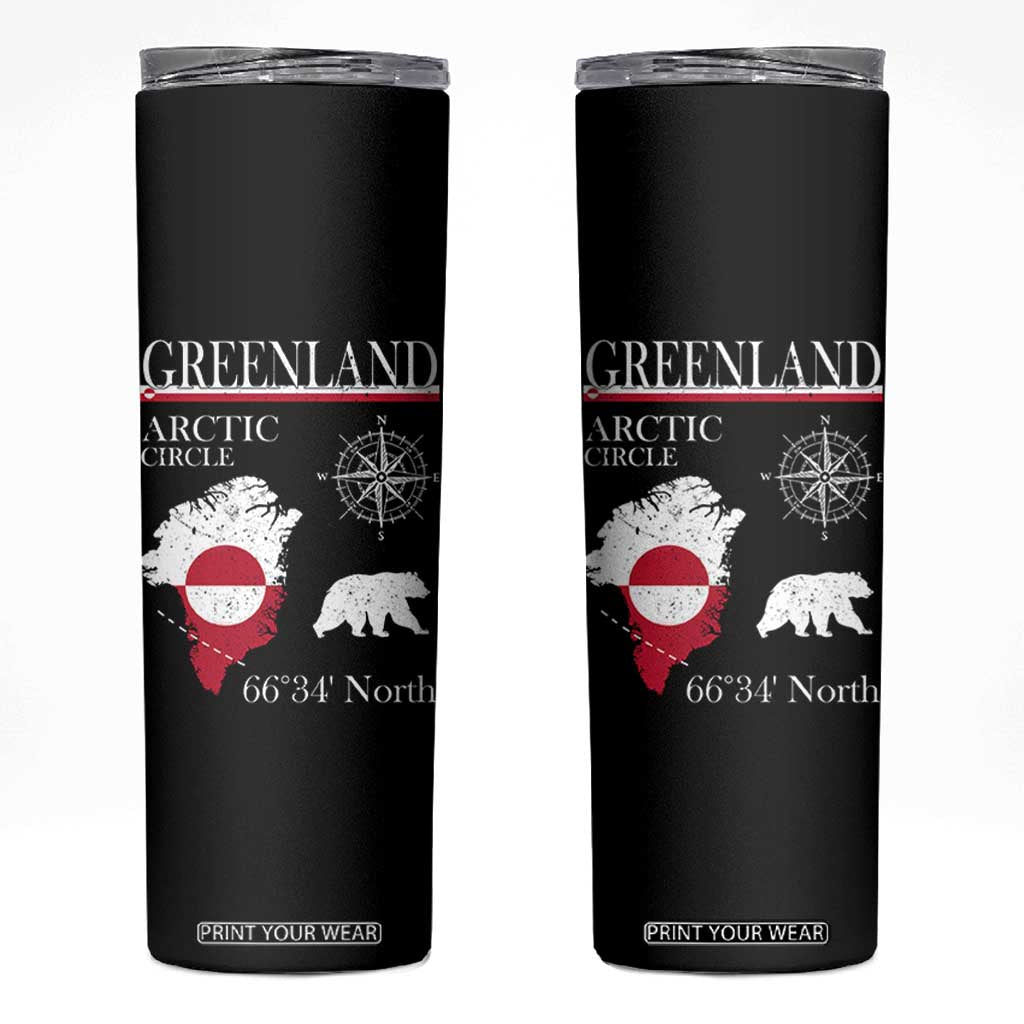 Greenland Arctic Circle Skinny Tumbler Map Compass and Polar Bear Adventure TS02 Black Print Your Wear