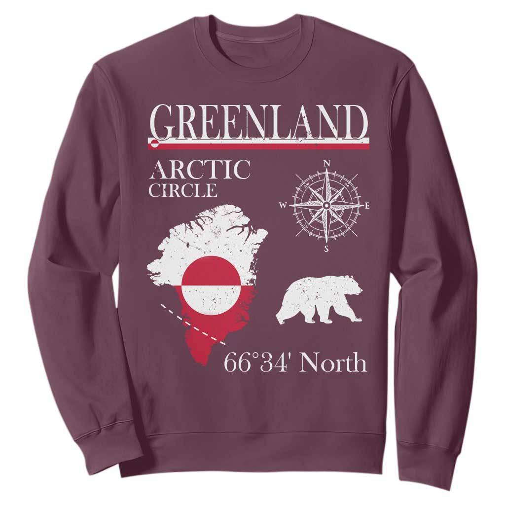 Greenland Arctic Circle Sweatshirt Map Compass and Polar Bear Adventure TS02 Maroon Print Your Wear