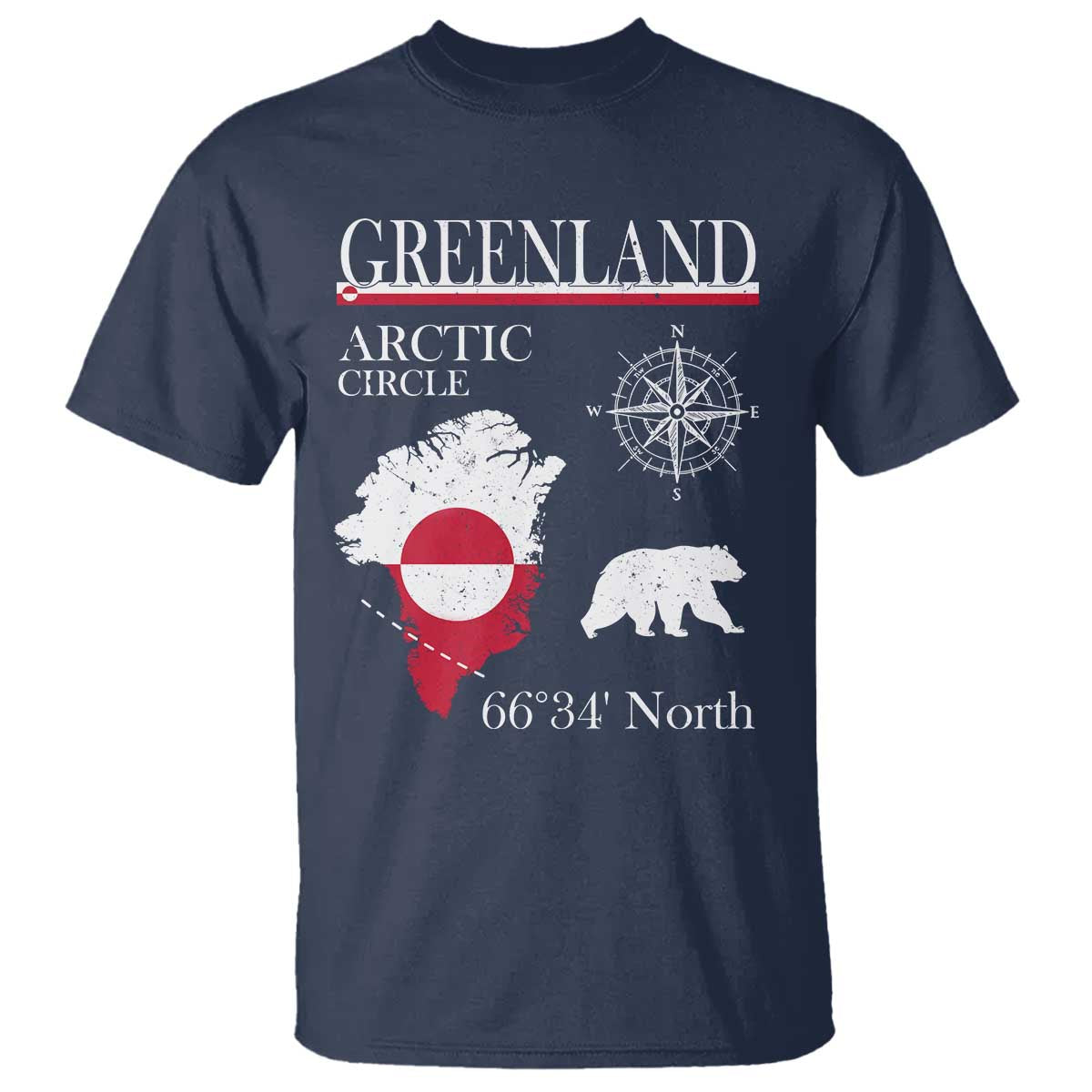 Greenland Arctic Circle T Shirt Map Compass and Polar Bear Adventure TS02 Navy Print Your Wear