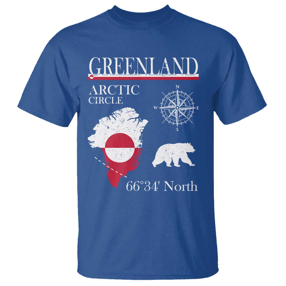 Greenland Arctic Circle T Shirt Map Compass and Polar Bear Adventure TS02 Royal Blue Print Your Wear