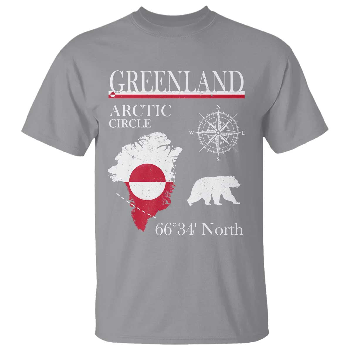 Greenland Arctic Circle T Shirt Map Compass and Polar Bear Adventure TS02 Sport Gray Print Your Wear