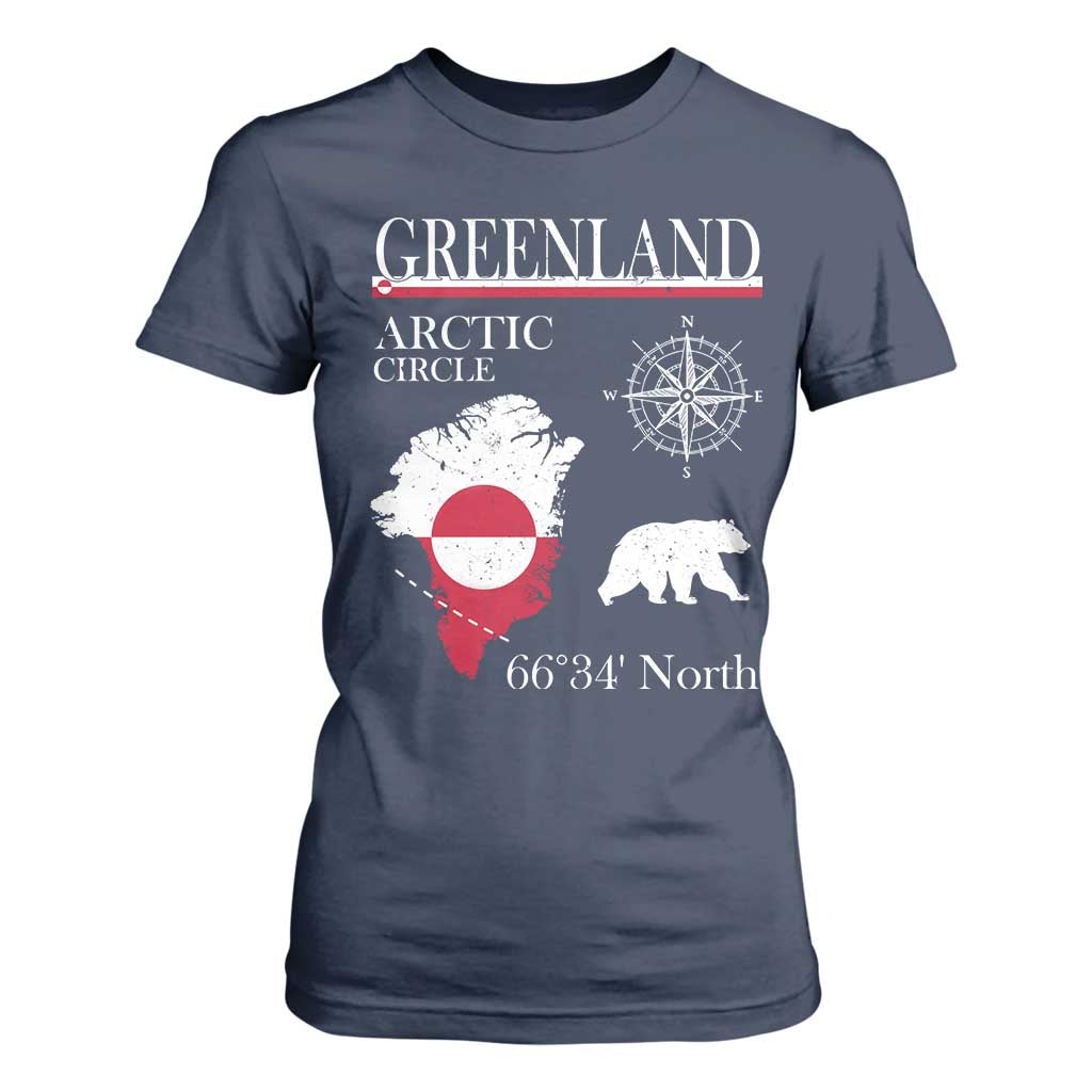 Greenland Arctic Circle T Shirt For Women Map Compass and Polar Bear Adventure TS02 Navy Print Your Wear