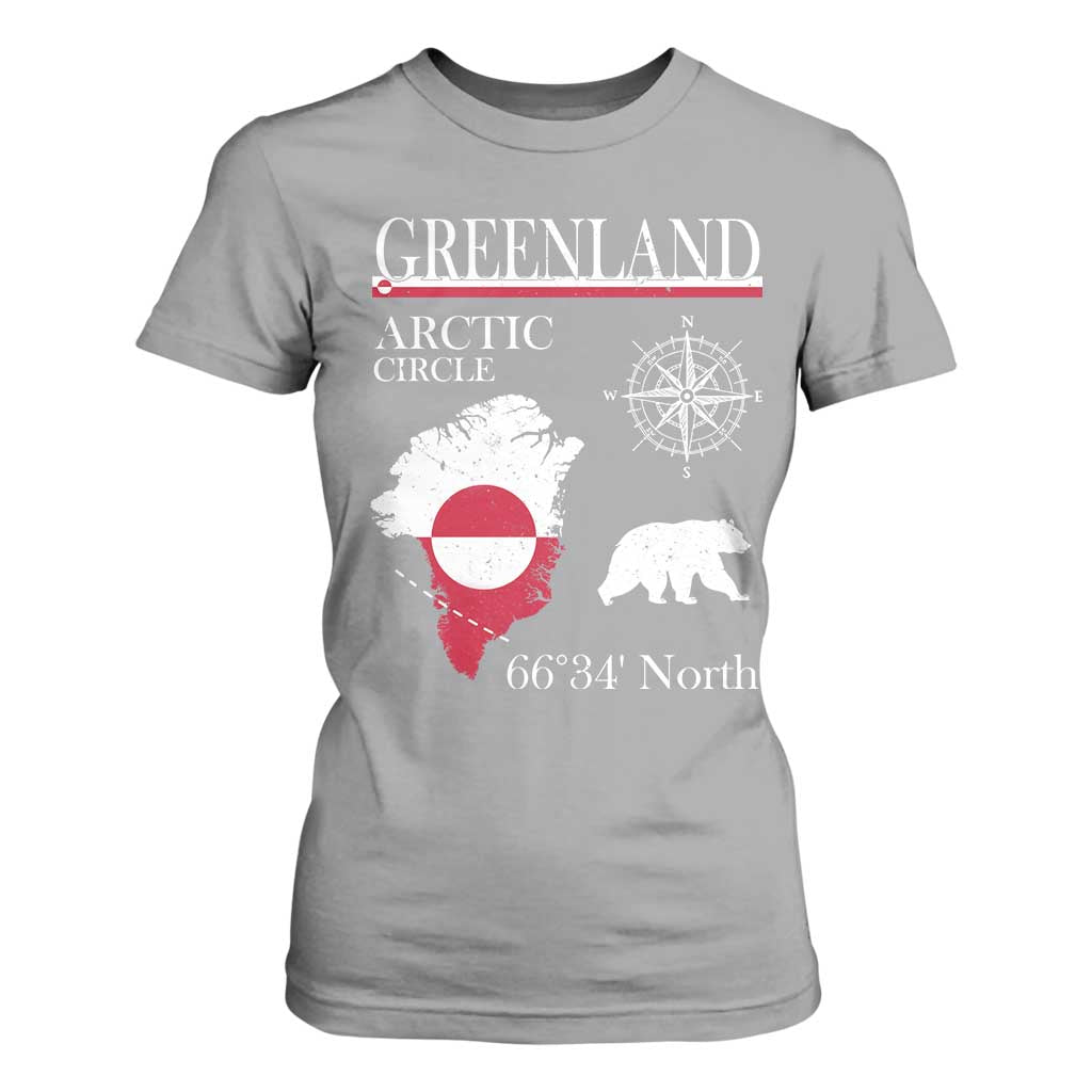 Greenland Arctic Circle T Shirt For Women Map Compass and Polar Bear Adventure TS02 Sport Gray Print Your Wear