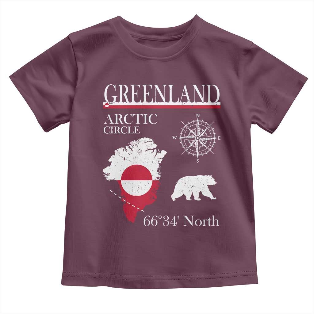 Greenland Arctic Circle Toddler T Shirt Map Compass and Polar Bear Adventure TS02 Maroon Print Your Wear