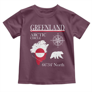 Greenland Arctic Circle Toddler T Shirt Map Compass and Polar Bear Adventure TS02 Maroon Print Your Wear