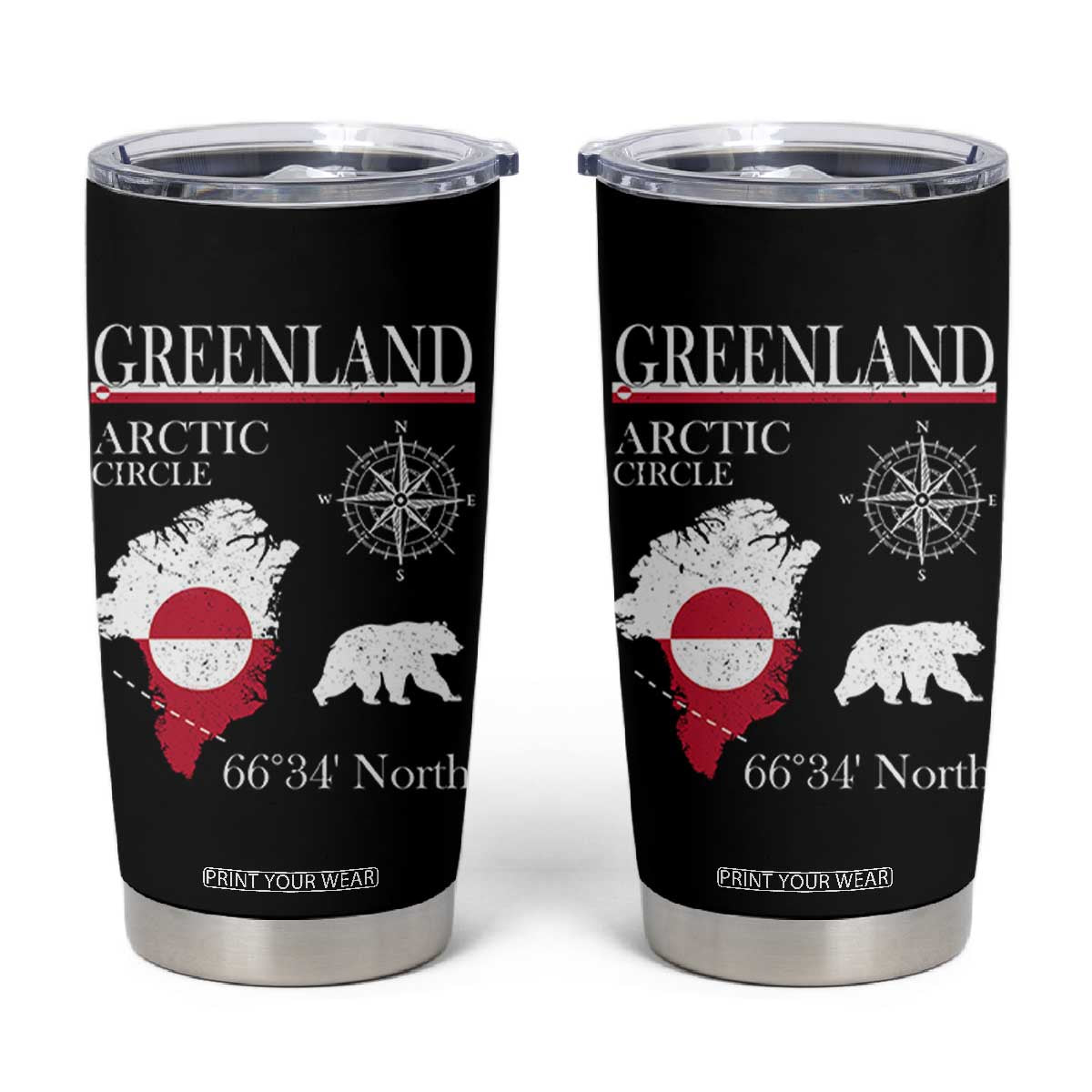 Greenland Arctic Circle Tumbler Cup Map Compass and Polar Bear Adventure TS02 Black Print Your Wear