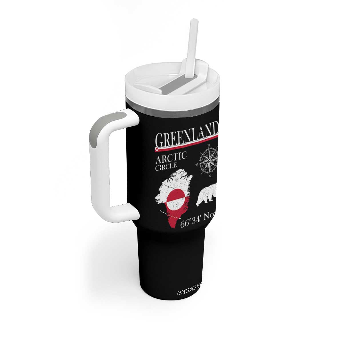 Greenland Arctic Circle Tumbler With Handle Map Compass and Polar Bear Adventure TS02 Print Your Wear