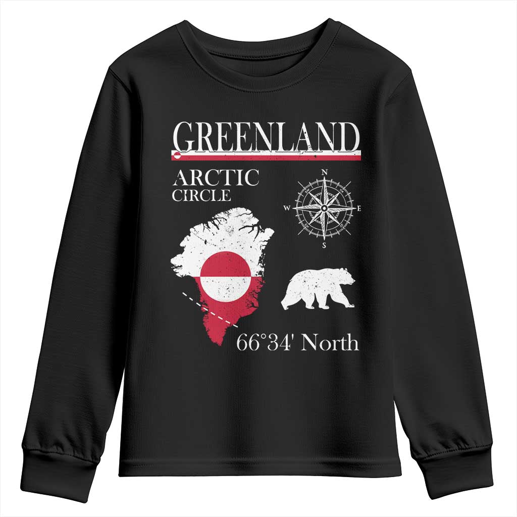 Greenland Arctic Circle Youth Sweatshirt Map Compass and Polar Bear Adventure TS02 Black Print Your Wear
