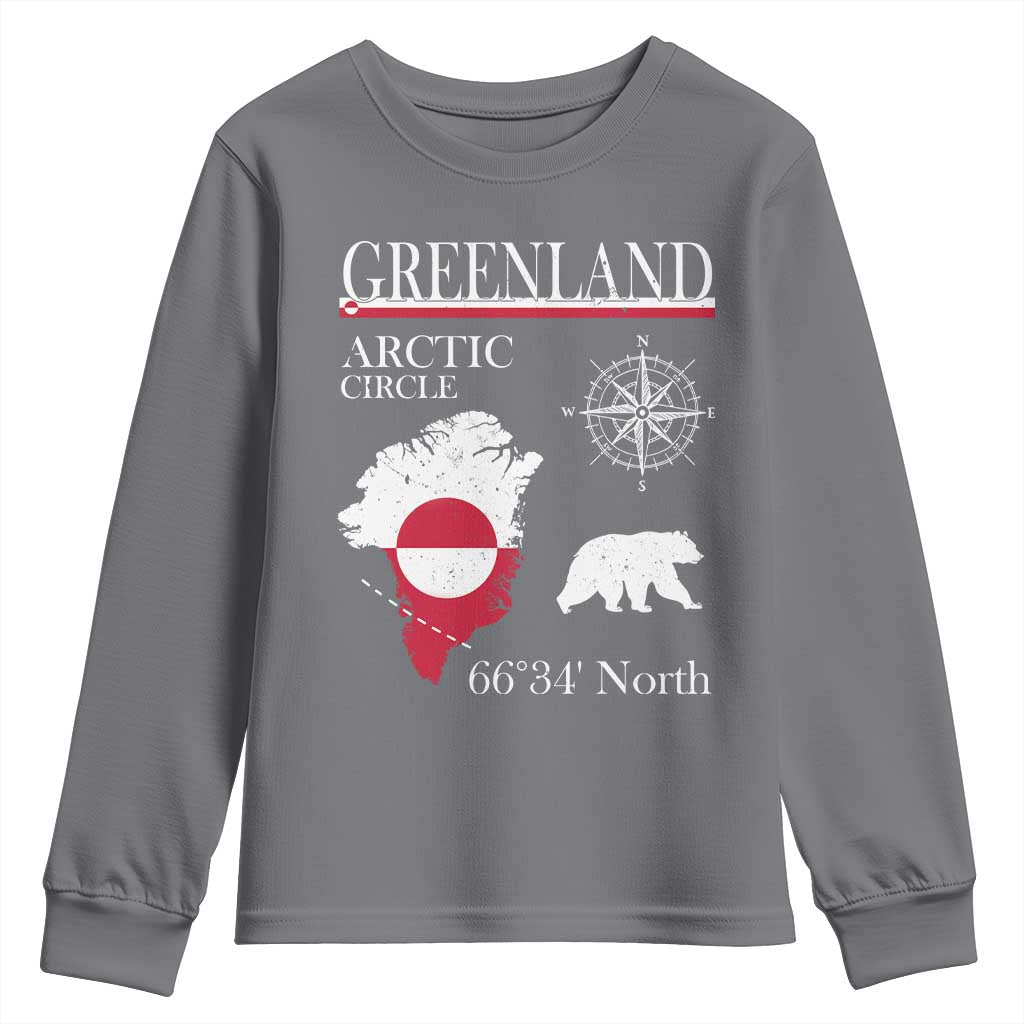 Greenland Arctic Circle Youth Sweatshirt Map Compass and Polar Bear Adventure TS02 Charcoal Print Your Wear