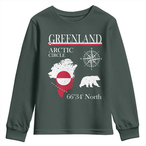 Greenland Arctic Circle Youth Sweatshirt Map Compass and Polar Bear Adventure TS02 Dark Forest Green Print Your Wear