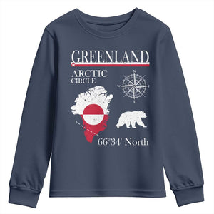 Greenland Arctic Circle Youth Sweatshirt Map Compass and Polar Bear Adventure TS02 Navy Print Your Wear